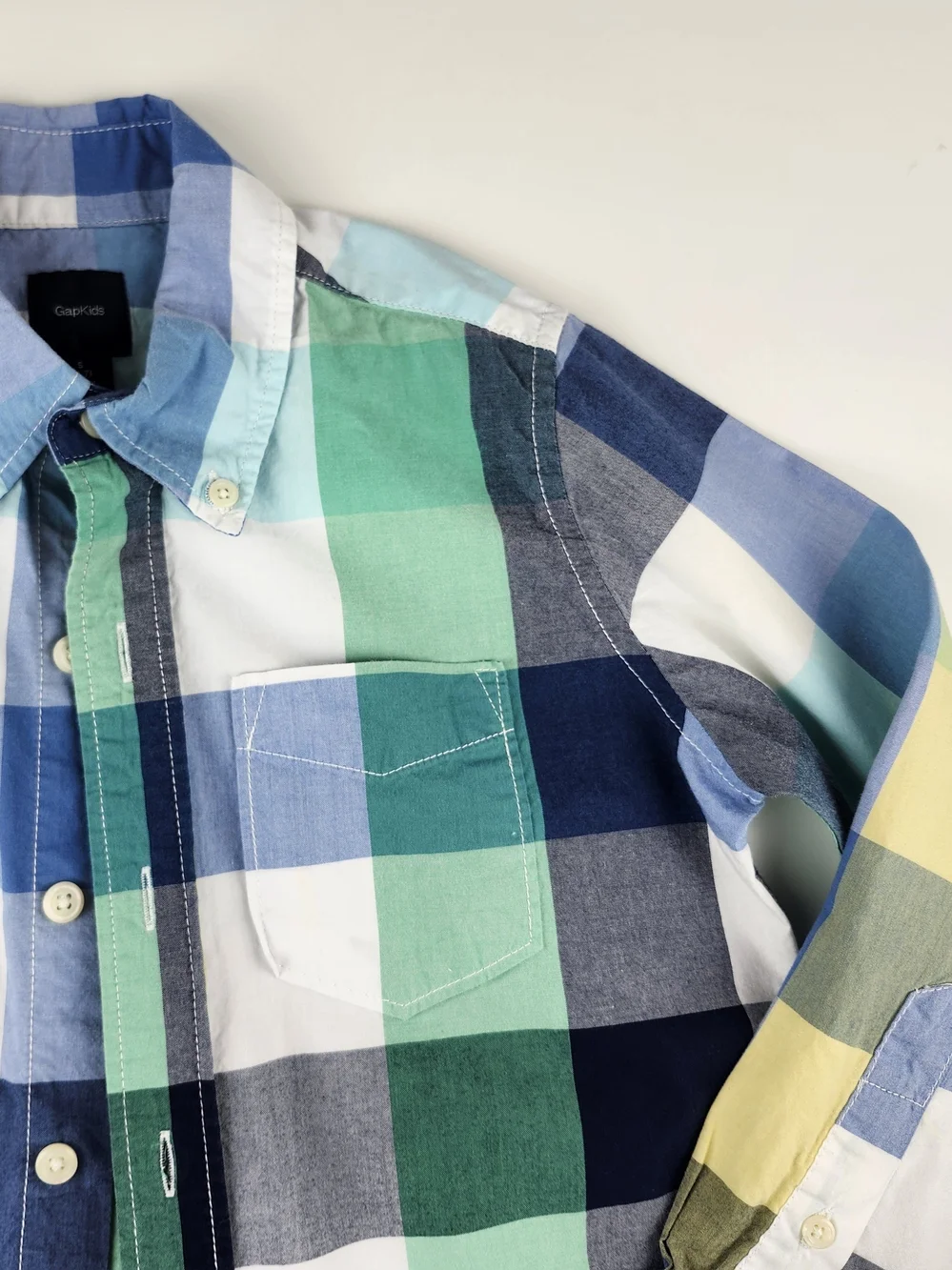 GAP Plaid Button-Down Shirt in Green, Blue & Yellow